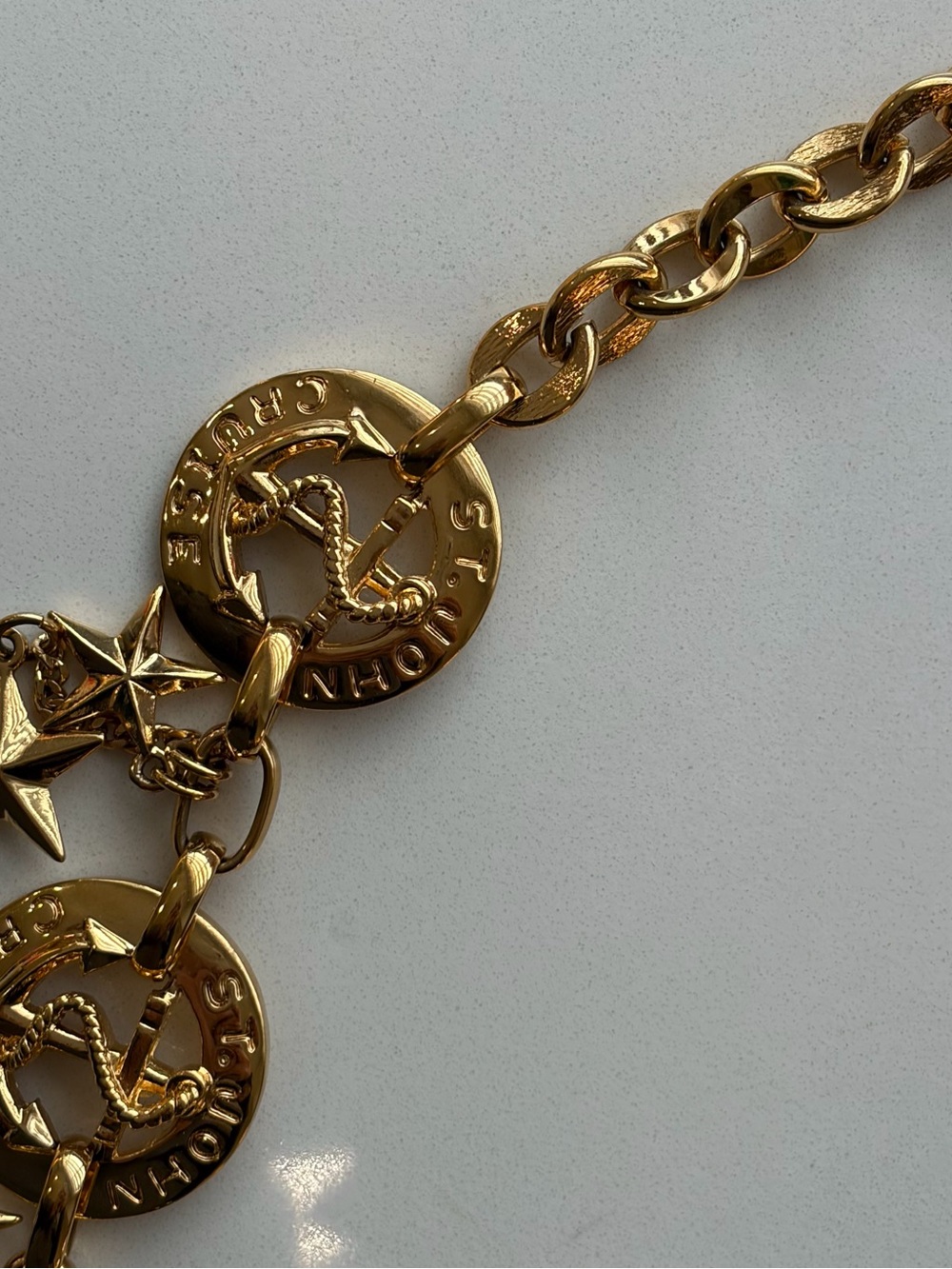 Vintage St. John Cruise Chain Belt 42” Gold Tone Nautical Anchor Star Charm 90s - Picture 8 of 8